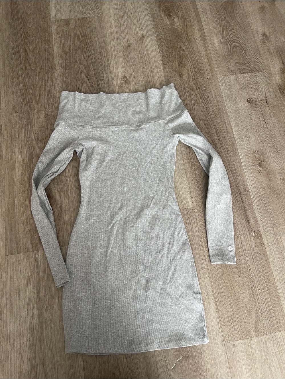 Off-Shoulder Long Sleeve VS PINK Bodycon Dress in Light Gray